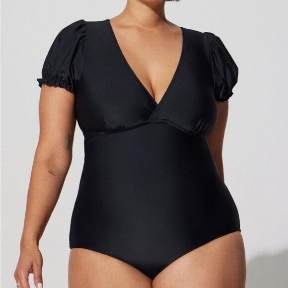 torrid Other - Torrid Swimsuit 2X One Piece Black Puff Short Sleeves Retro Inspired Wireless